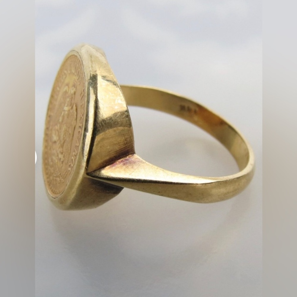 AMAZING VINTAGE ESTATE AUTHENTIC 22K DOS PESOS COIN RING IN 14K BEZEL- SIZE 4.5 - Picture 9 of 15